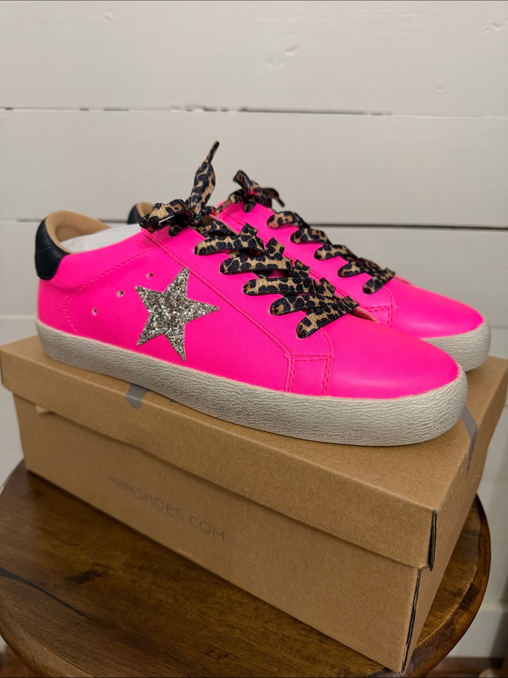 Miracle Miles Hot Pink Sneakers with Leopard Laces